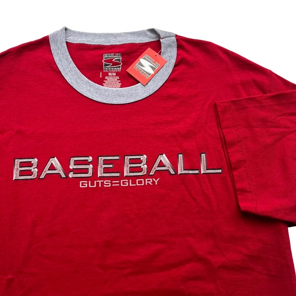 Simply For Sports Mens Size Medium Red Graphic Gray Baseball Print Cotton TShirt - Picture 1 of 10